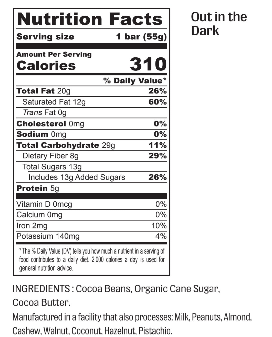 Ingredient list for Out in the Dark - 73% Dark Chocolate
